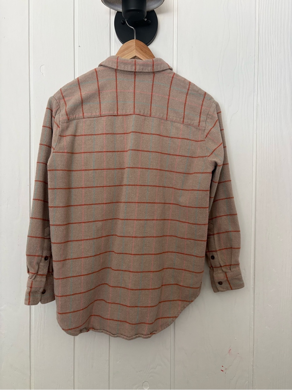 Madewell Beige Plaid flannel Shirt with Orange and Pastel Pink Stripes - Picture 4 of 4